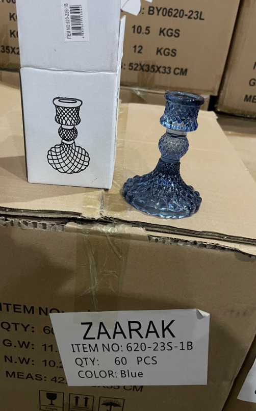 Подсвечник стеклянный синий маленький